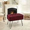 Burgundy Velvet Tufted Ottoman Entryway Bench 195x125x17H Comfy Furry Makeup Stools with Metal Leg Wine Red Foot Rest Stool Bedroom End of Bed Living Room Couch Vanity Home Decor Outdoor