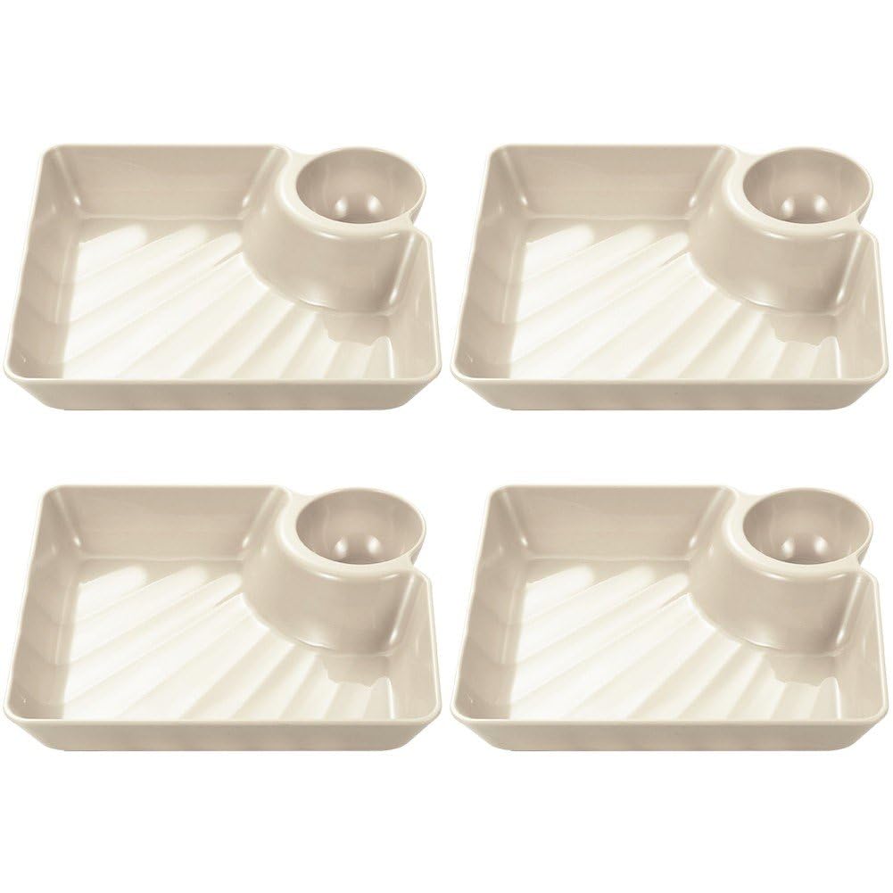 Sanfly Beige White Dumpling Plate With Dipping Saucer 4Pcs French Fries Ketchup Holder Sushi Serving Platter Tray Snack Dish Spices Dish Sushi Platter
