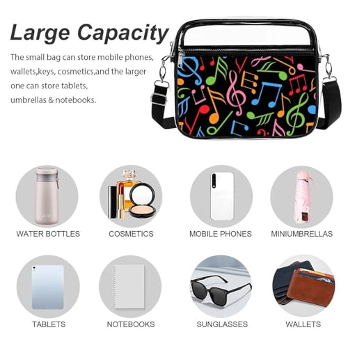 Music Notes Large Crossbody Bag Clear Stadium Bag Anti-Theft Side Shoulder Bags Messenger Bag with 2 Compartments3