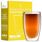 Kitchables Double Wall Glass Coffee Mugs Set of 2, 15oz without Handle Insulated Glass Coffee Mug wi