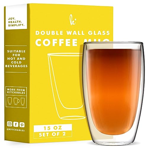 Kitchables Double Wall Glass Coffee Mugs Set Of 2, 15Oz Without Handle Insulated Glass Coffee Mug Without Handle, Clear Coffee Mugs, Tasas Transparente Para Café Bonitas #TOP8