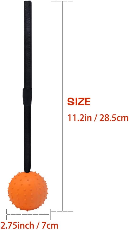 Vivifying Dog Ball on a Rope, 2 Pack Natural Interactive Rubber Ball for Fetch, Catch, Throw, Training and Tug of War (Orange + Yellow)