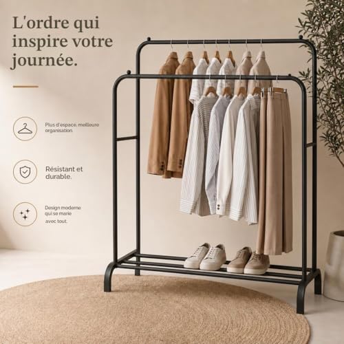 Portant vêtements double noir 30 kg acier Edihome