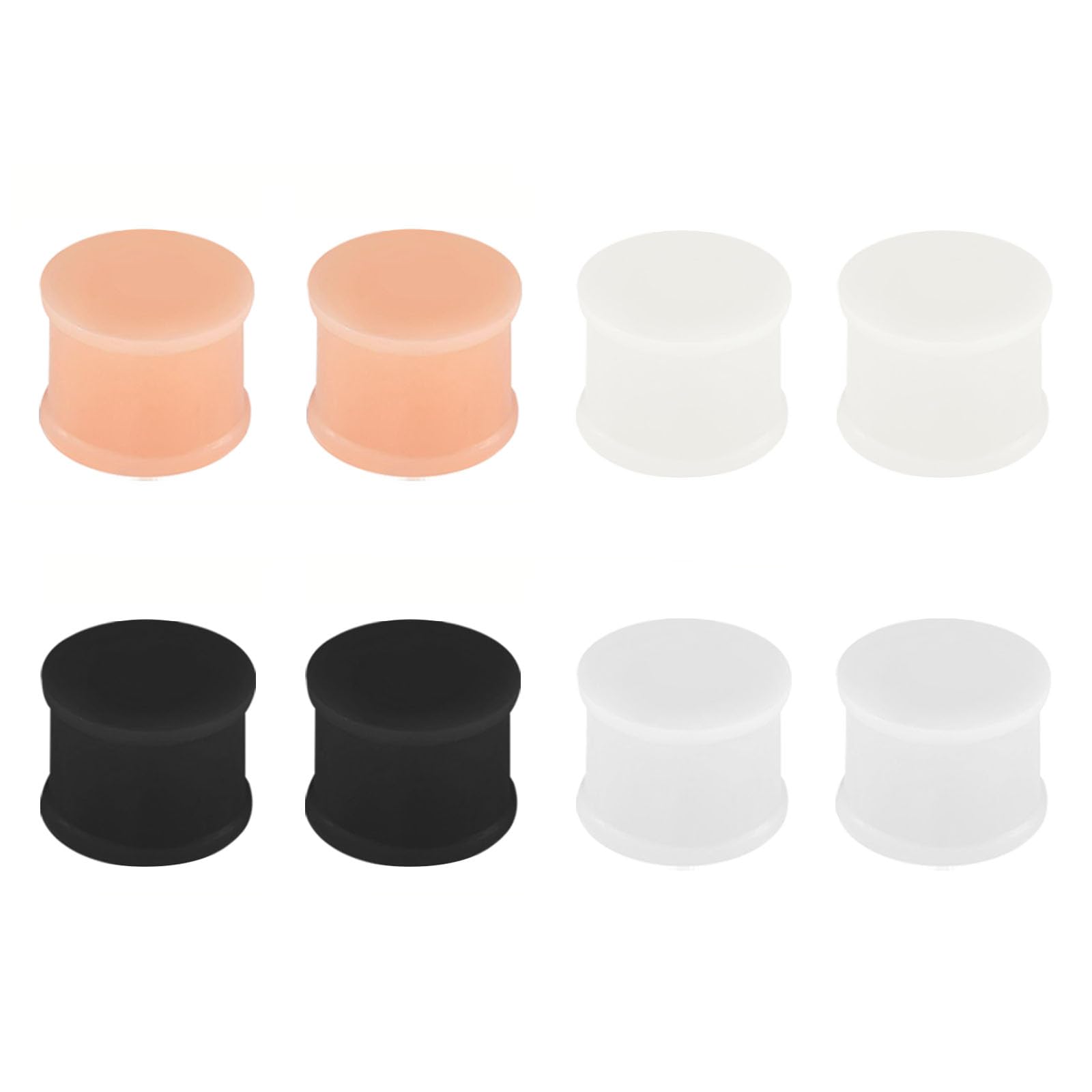 4 Paar Hart Silicone Plugs für Öhr Expander Piercing - Schwarz/Weiß/Transparente/Hautfarbe - 3-25mm Silikon Flesh-Tunnel