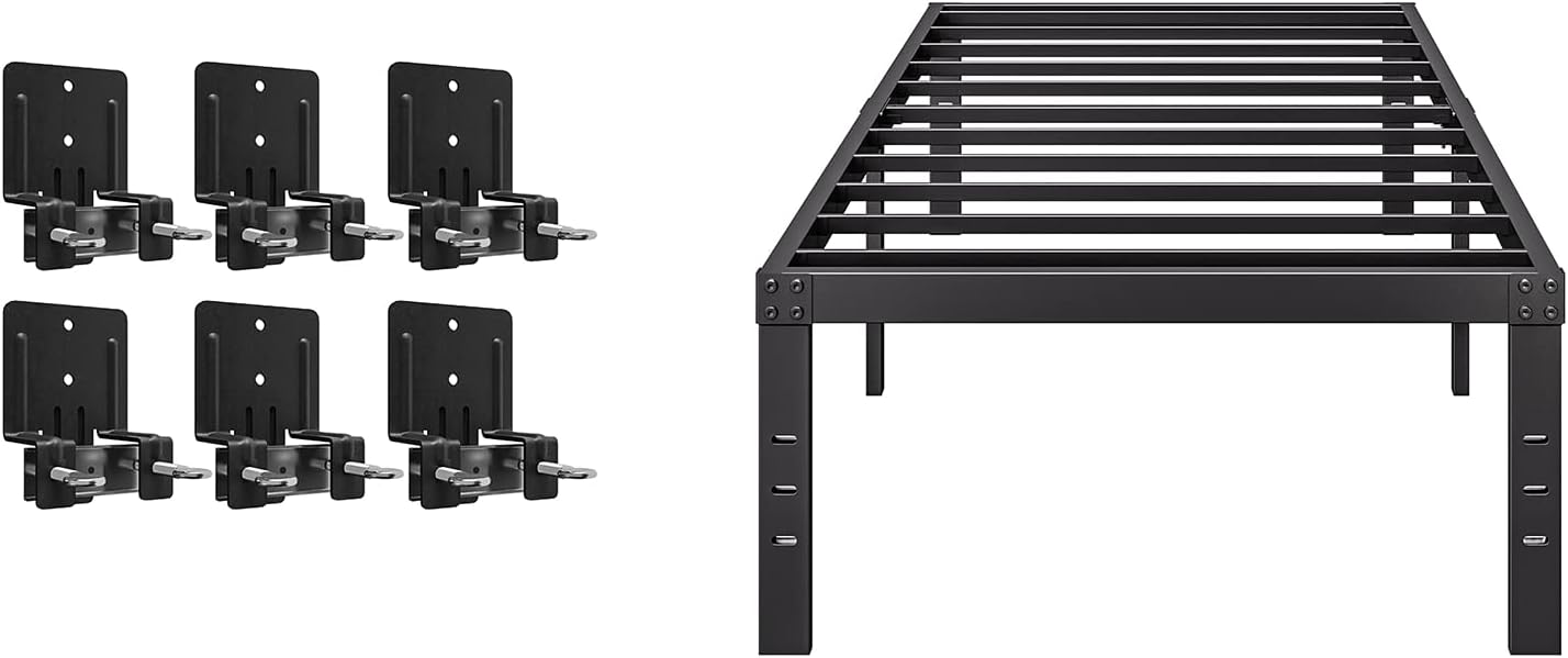 COMASACH Twin Bed and 6 Pcs Non Slip Mattress Gaskets, No Box Spring Needed, 14 Inch Black Metal Platform Bed Frame, 2000Lb Heavy Duty Steel Slat Support, Noise Free Mattress Foundation