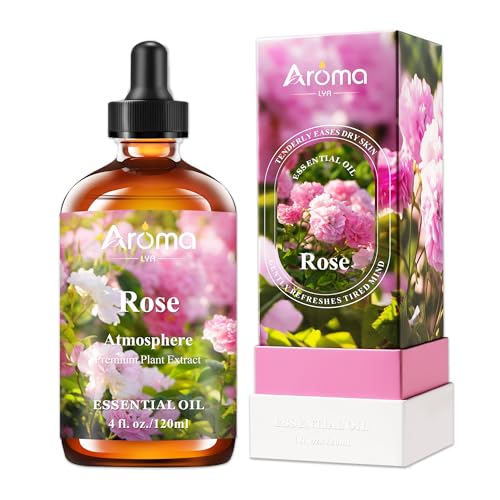 Rose Essential Oil in Premium Gift Box - Essential Oils for Home Diffusers - Perfect Self-Care & Spa Gift for Women 4 Fl Oz =