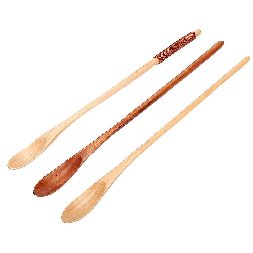 3 Cucchiai Lunghi In Legno Stile Giapponese - Manico Lungo Per Mescolare Tè, Caffè, Zuppe E Dessert - Utensili Da Cucina Ecologici