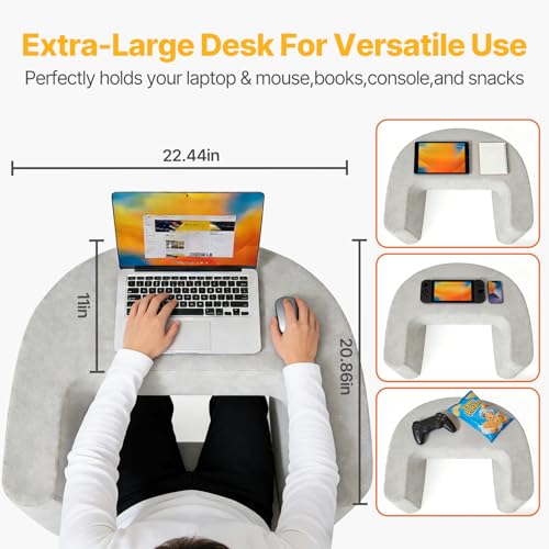 Image of Sweetcrispy Ergonomic Lap Desk Reading Pillow with Storage Pockets, Grey | Supportive Arm Rests, Breathable Fabric Large Desk, Seemless for Mouse Use, Removable Washable Cover, Memory Foam