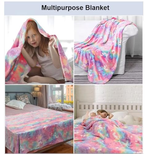 Image of TONY STARK Big Size Unicorn Glow in The Dark Blanket for Kids, 0-15 Years |200x152 Cm| Soft Flannel Fleece Throw, Cozy & Warm All-Season Radium Blanket (Mixed Unicorn & Purple Star)