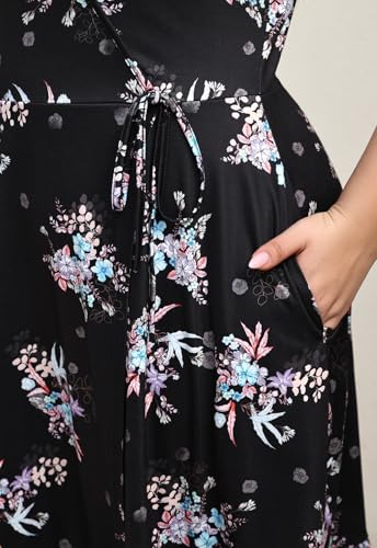 Image of Keluummi Plus Size Summer Wedding Guest Midi Dresses for Curvy Women, Floral V Neck Party Sundress