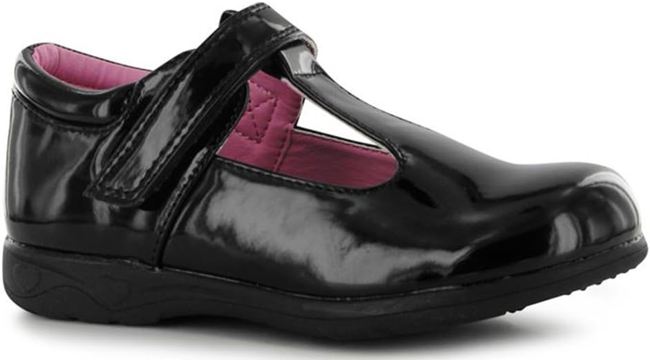 Kids Girls School Tara T Bar Velcro Shoes Footwear (C10 (28), Black/Patent)