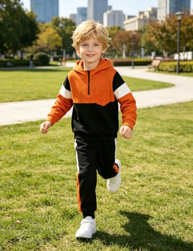 Image of Boys Clothes Long Sleeve Color-blocked Hoodie Top and Pants 2PCS Winter Sweatsuits Fall Boys Outfits 2-8 Years