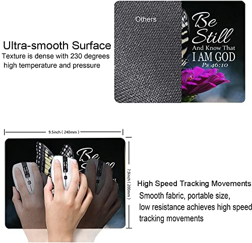 Hokafenle Mouse Pad, Butterfly Mouse Pad With Inspirational Quote Design, Square Waterproof Cloth Mouse Mat Non-Slip Rubber Base Computer Mousepads For Office Laptop, Psalm 46:10 #TOP2