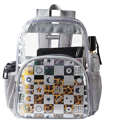 LSSAGOON PVC Girls Clear Backpack Stadium Approved for Teens Women, Waterproof Heavy Duty Transparent Bookbags W/Coin Purse, Casual See Through Backpacks for Concert Sport Travel School