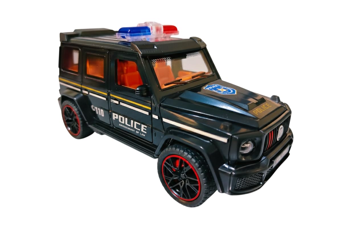 Light & Sound Off-Road Police Vehicle Car for Boys | Friction Powered Police Truck for Kids | 8-Wheel Rugged Design with Opening Doors, Siren Sounds & Flashing Lights (3+ Years) (Black)-image-2