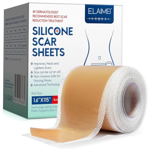 Silicone Scar Sheets (1.6 x 115 Roll-4M) Silicone Scar Tape Roll Scar Silicone Strips Reusable Professional Scar Removal Sheets for C-Section Surgery Burn Keloid Acne et