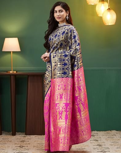 Image of SIRIL Women's Banarasi Weaving Soft Silk Saree With Unstitched Blouse Piece(4791S141 Green)