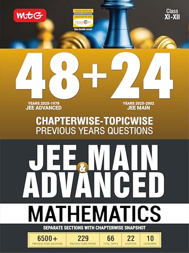 Image of MTG 48 + 24 Years JEE Main (2025-2002) and JEE Advanced (2025-1978) Chapter-wise Topic-wise Previous Years Solved Papers Mathematics Book | PYQ Question Bank For 2026 Exam