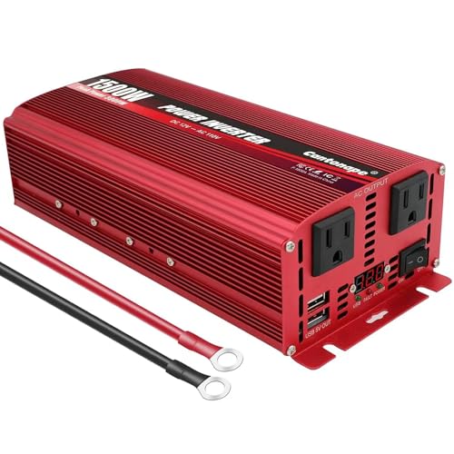 Cantonape 1500W DC 12V to 110V/120V AC Power Inverter with Dual AC Outlets Dual 3.1A USB Car Adapter for Car Home Truck Outdoor Red