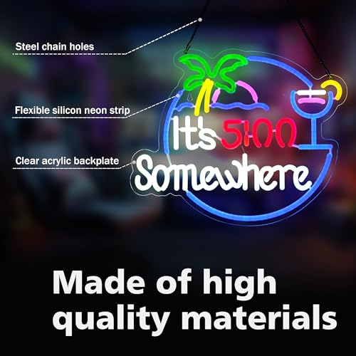 Image of Its 5 00 O'clock Some Where Neon Sign Night light for Bar Club Bedroom Hotel Pub Cafe Wedding Birthday Party Gifts