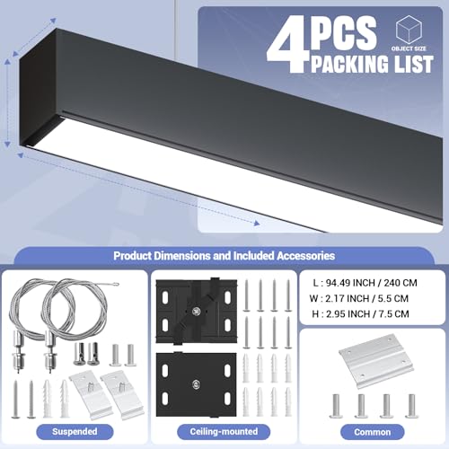 8FT LED Linear Light,100/90/80/70/60W Up and Down Light, 3000/4000/5000K CCT,Commercial And Residential Linear Lights Fi - Additional View