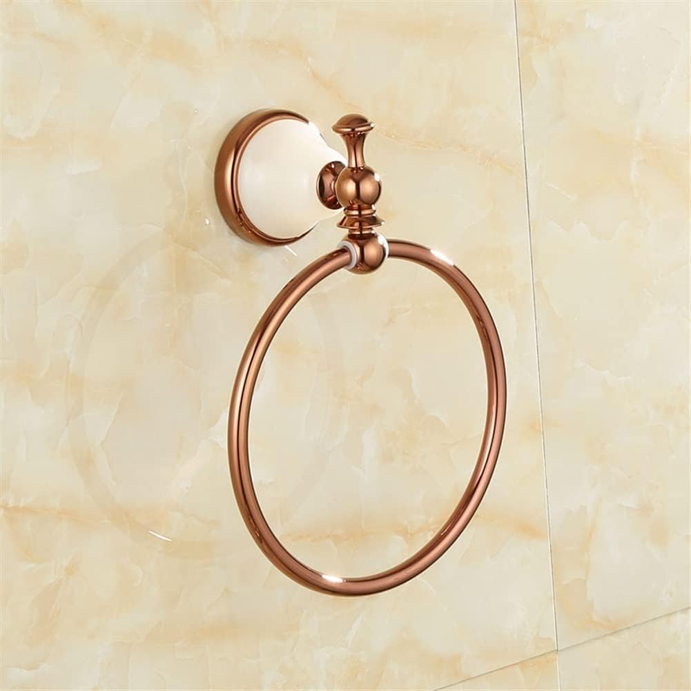 European-Style All-Copper Natural Jade Golden Towel Ring, Bathroom Hardware Pendant Towel Holder, Wall Hanging Rack Bathroom (Color : White Jade Rose Gold)