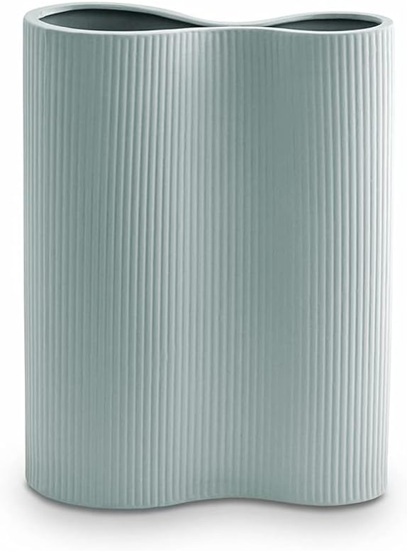 Luxe Infinity Blue Vase. 9” Ribbed Vase for Flowers. Organic Modern Home Decor. Pampas Grass Vase. Fluted Vase. Modern Vase. Aesthetic Vase. Tall Blue Flower Vase for Decor. Blue Ceramic Vase