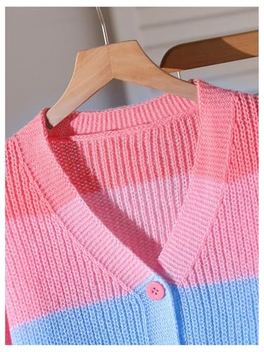 Image of BEAUDRM Girl's Rainbow Cardigan Sweater Fall Cute Sweaters Colorblock Button Down Cardigan Long Sleeve Knitted Top