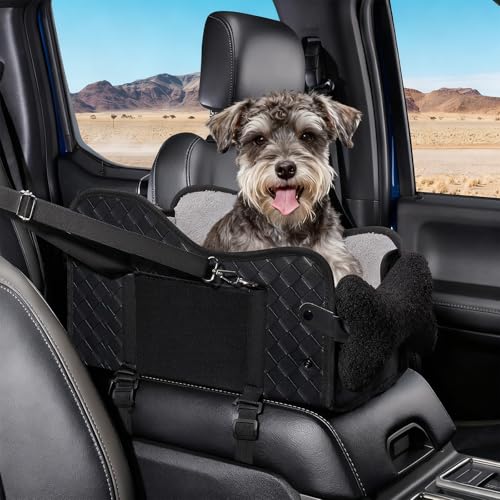 Hunde Autositz für kleine Hunde, Hundesitz Auto für Kleine bis Mittlere Hunde, Rutschfester Hundeautositz mit Sicherheitsgurt,Waschbar, Weiches Hundekissen mit Seitentaschen Schwarz