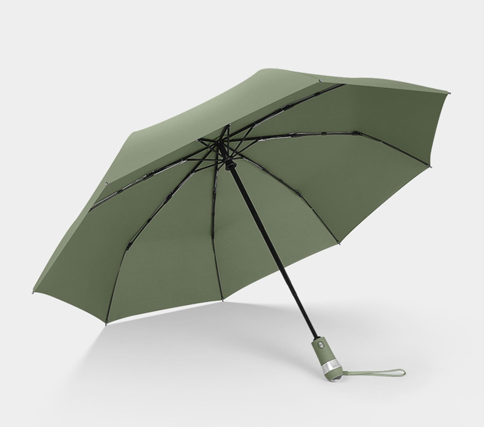 Parasolki, Kompaktowy parasol podróżny z 8 żebrami i obrotowym oświetleniem LED(Army green)