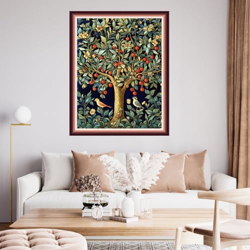 Image of Fanxvivy Stamped Cross Stitch Kits for Beginners Full Range of Cross Stitching Preprinted Embroidery Kits for Adults, 11CT Embroidery Pattern Needlepoint Kits-Birds and Trees 16x20 inch