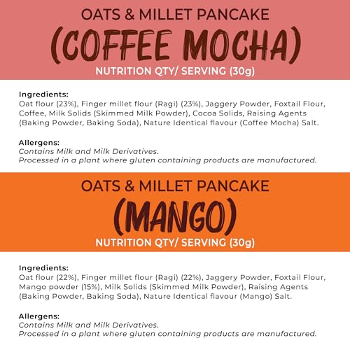 Image of foodstrong Oats & Millets Mango & Coffee Mocha Waffle & Pancake Mix, High Protein & Fibre, No Maida, No Refined Sugar - With Jaggery, Eggless Instant Breakfast Mix 250G X Pack Of 2