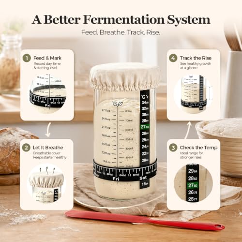 Image of ComSaf Sourdough Starter Jars, 2 Pack Wide Mouth Glass Jars 34oz (1L) | BPA-Free Materials, Quart Size Glass Jars, Stainless Steel Lid, Gifts For Sourdough Bread Bakers And Enthusiasts