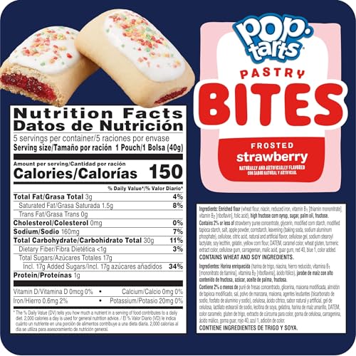 Image of Pop-Tarts Baked Pastry Bites, Kids Snacks, School Lunch, Frosted Strawberry (5 Boxes, 25 Pouches)