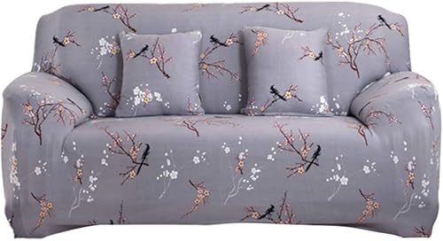 Neween Fundas para sofás, Funda de sofá estampada lavable, funda de sofá suave para sofá de 2 asientos y sofá biplaza (ramas de flores gris)