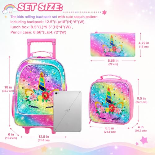 Image of Rolling Backpack for Girls and Boys,Kids Unicorn Dinosaur Bookbag with Roller Wheels, Suitcase School Bag Set, 18'' Jmd Rolling Pink, One Size