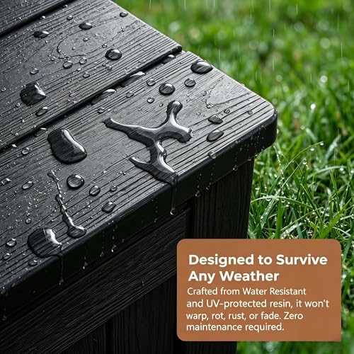 Image of 121 Gallon Resin Deck Box for Patio - Outdoor Storage Chest for Patio Furniture Cushions, Garden Tools, Pool Accessories - Lockable, Waterproof, All-Weather, Wood Grain Design, Easy Assembly