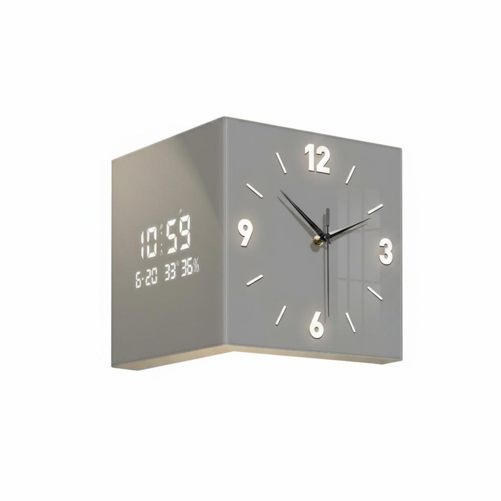 Orologio da Parete Elettronico Orologio Digitale Orologio Angolare Orologio a Doppia Faccia con LED Laterale Quadrante Doppio Struttura in Acrilico E