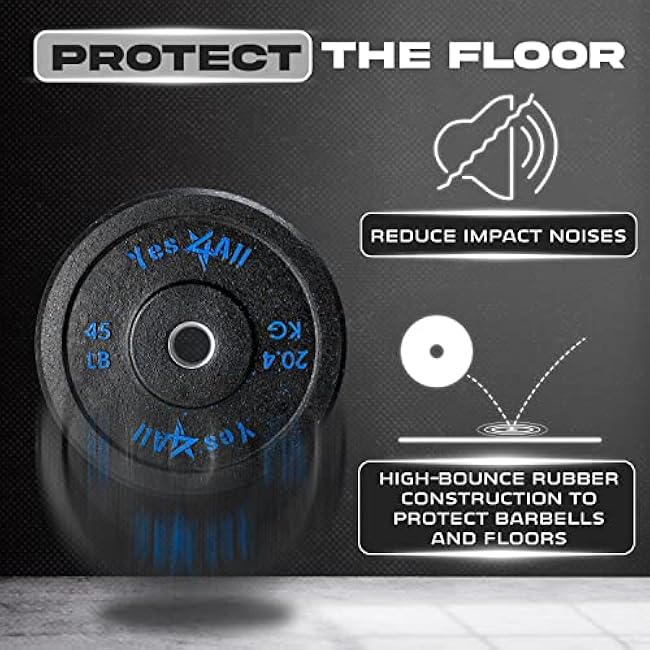 Yes4All 2 Bumper Plate, 10-190 LB Olympic Rubber Weight Plate with Steel Hub for WeightLifting, Strength Training, Home Gym, Less Impact, Absorb Bounce & Shock, Multiple Options