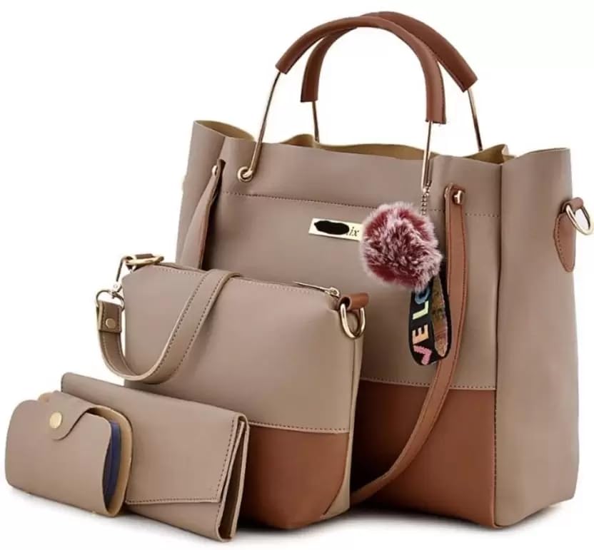 Image of Handbag Set for Women 4 Pcs Combo, PU Leather - Sling Bag, Wallet & Card Holder, Large Capacity Ladies Purse Set for Office, Travel, Shopping, College and Daily Carry
