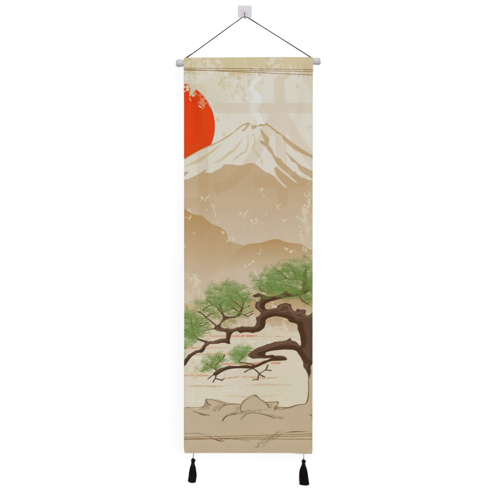 Amazon.co.jp: 掛け軸 タペストリー 和風 松 富士山 日本 太陽 日 縦長