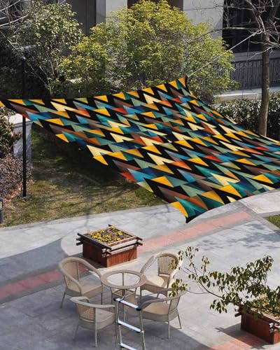 Waterproof Sun Shade Sail Triangle Gradient Colored Glass Design Pattern Outdoor Patio Sun Shades Canopy UV Block Water Resistant Sunshade for Garden Backyard Deck Pergola 12x16 Ft