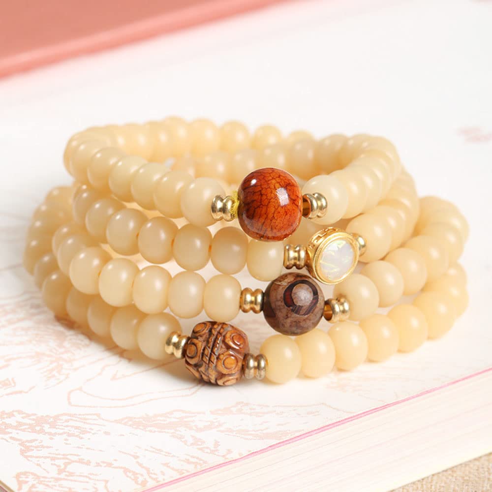 108 Collana con Braccialetto di Perline Bodhi Naturali stagionate
