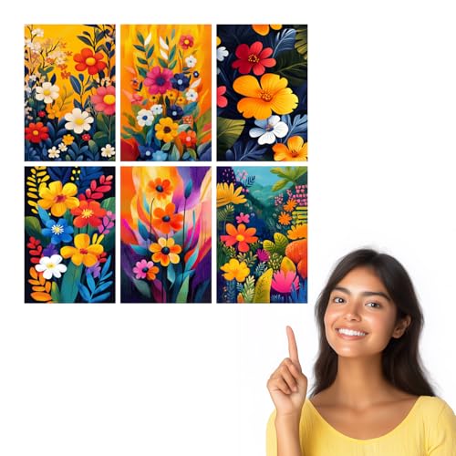 Image of SiddArtify Floral Wall Art Prints Set - Colorful Botanical Poster Decor for Living Room Bedroom - 12x18 inch Board Pack of 6