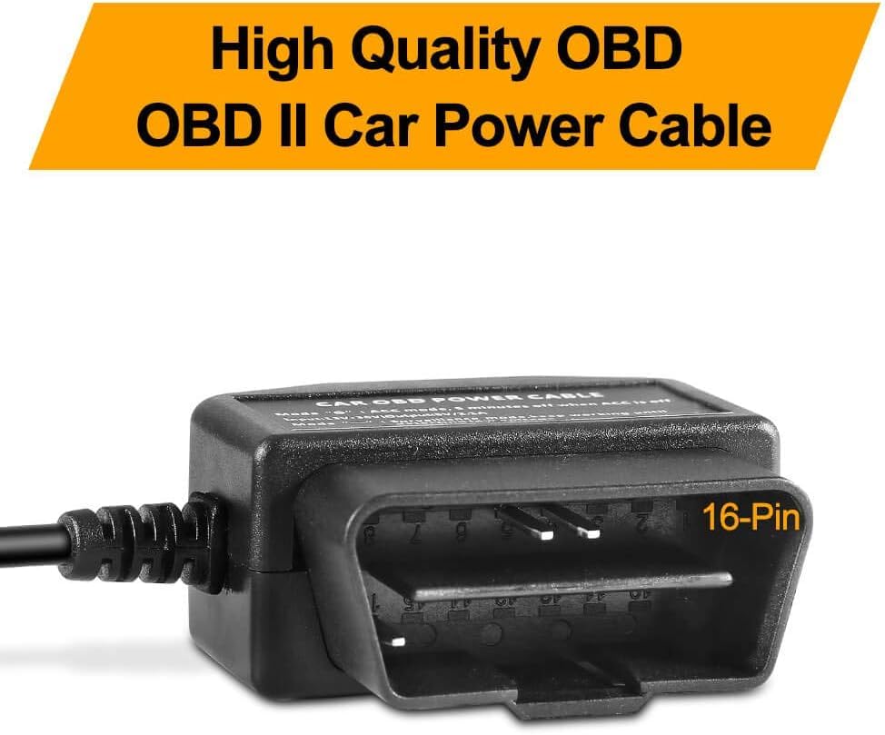 OBD2 OBD Power Cable for Dash Camera, MarsPro OBD to Mini USB OBDII Adapter Hardwire Charger Cable 24 Hours Surveillance and Acc Two Mode