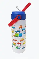 Garrafa Térmica Infantil com Canudo, Carrinhos, Aço Inox, 400ml