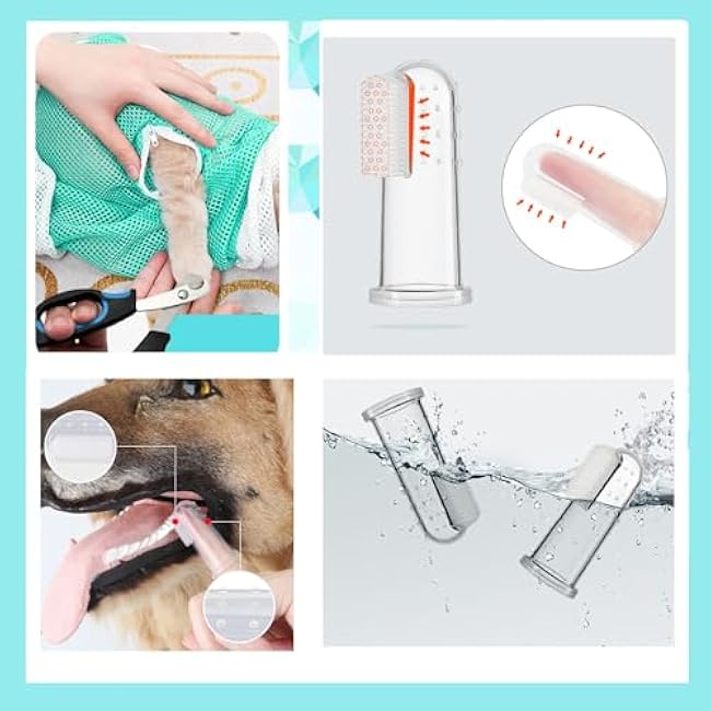 Adjustable Multifunctional Anti-Bite Shower Net, Cat Grooming Mesh Bag, Bath Brush and Pet Finger Toothbrush - B-Grey-5gNW0W9B