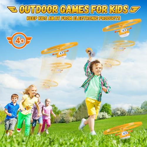 Image of Super Wings Outdoor Toys, Golden Boy Flying Toys for Kids Ages 3-5 4-8, Toddler Outdoor Games Flying Discs, Outside Toys Airplane Launcher Toy for Kids Boys Girls Age 3 4 5 6 7 8 9+