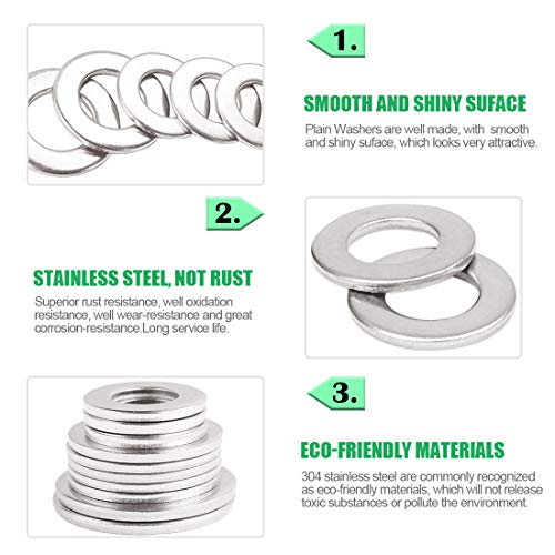 Keadic 320Pcs Flat Washers Set Stainless Steel, 8 Sizes - 1/2 3/8 5/16 1/4 12# 10# 8# 6# Hardware Gasket Assortment Kit (Kit3) - Image 4
