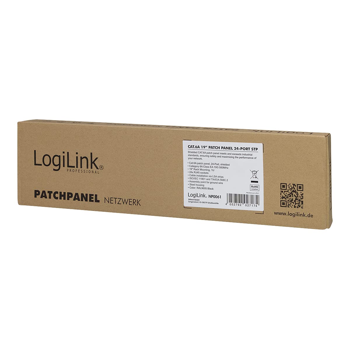 Logilink 19 Panel De Conexiones Zoll Cat.6A, 24 Puertos, Negro